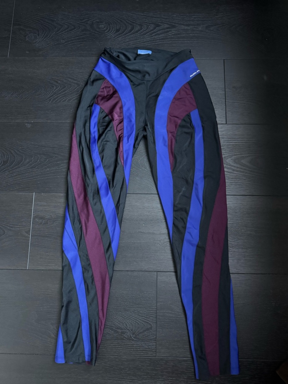 Mugler Black, Royal Blue & Burgundy Colorblock Leggings